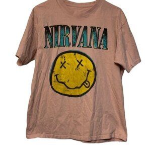 Vintage VTG Nirvana Pink Smile Boyfriend Oversized Shirt Size S/M GUC #6758
